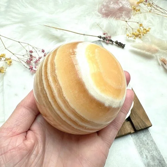 Gorgeous Banded Orange Calcite Sphere - Picture 2 of 8